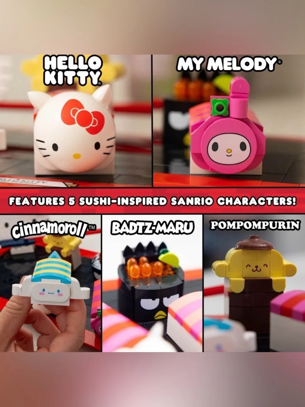 Hello Kitty Sushi Bar Building Set - Pink, Red, Black, White, Blue